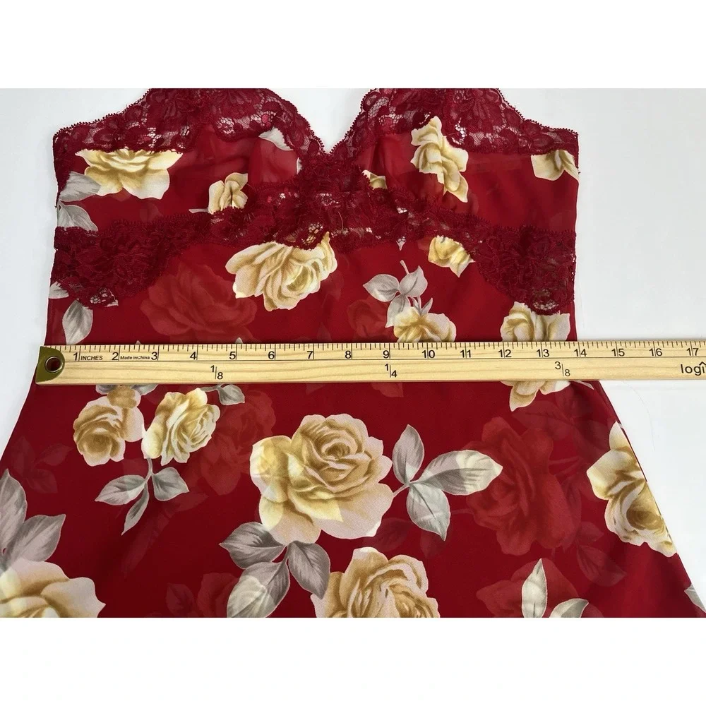 Vintage 90s‎ Victoria's Secret Red Floral Print Chemise Nightgown Sz S
